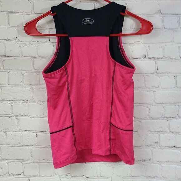Women's UA Running Tank Pink Black Fitted Under Armour Sleeveless Top Shelf Bra - Picture 7 of 8
